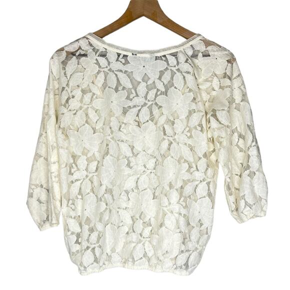 2011 American Eagle floral lace off white sheer blouse size Small - Picture 2 of 5